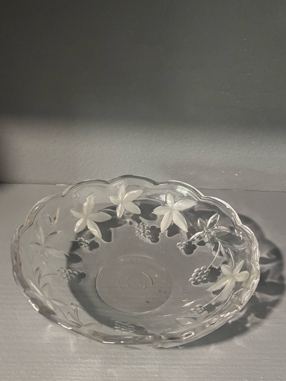 Clear Glass Floral Scalloped Bowl